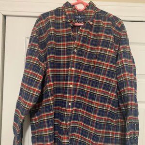 Ralph Lauren Big Shirt Red and Blue Plaid Size L Oversized Cotton Flannel